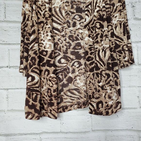 Chico's Travelers Brown & Tan Open Front Animal Print Cardigan Jacket Chico's 1 - Picture 5 of 7